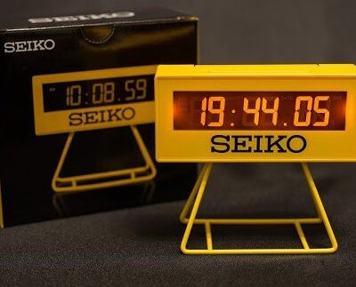 Seiko Marathon Desk Clock Yellow Sports Timmer QHL062YLH