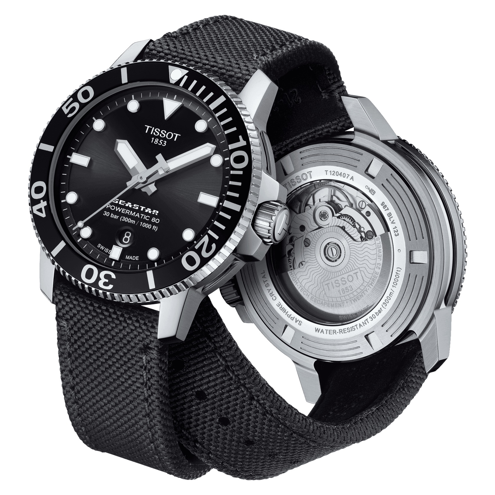 Tissot Seastar 1000 Powermatic 80 Black Canvas Corvus