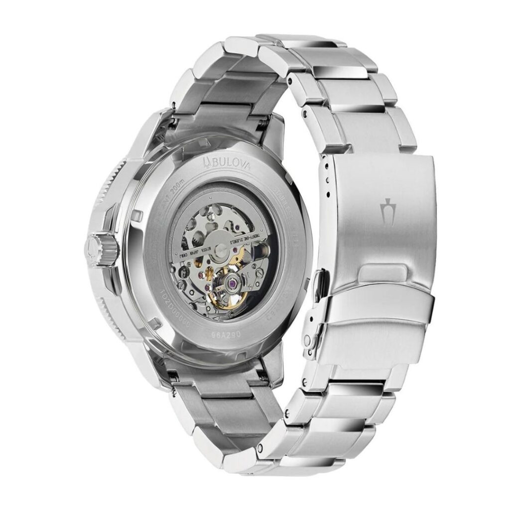 Bulova Marine Star 98A225 Orologio Uomo Automatico 45mm - Cinturino Silicone Blu, Cassa Acciaio